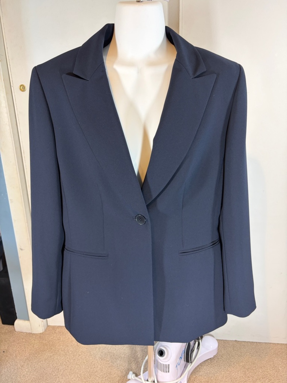 10p KASPER Classic Single-Button Women's Blazer Jacket - Navy 10 petite EUC